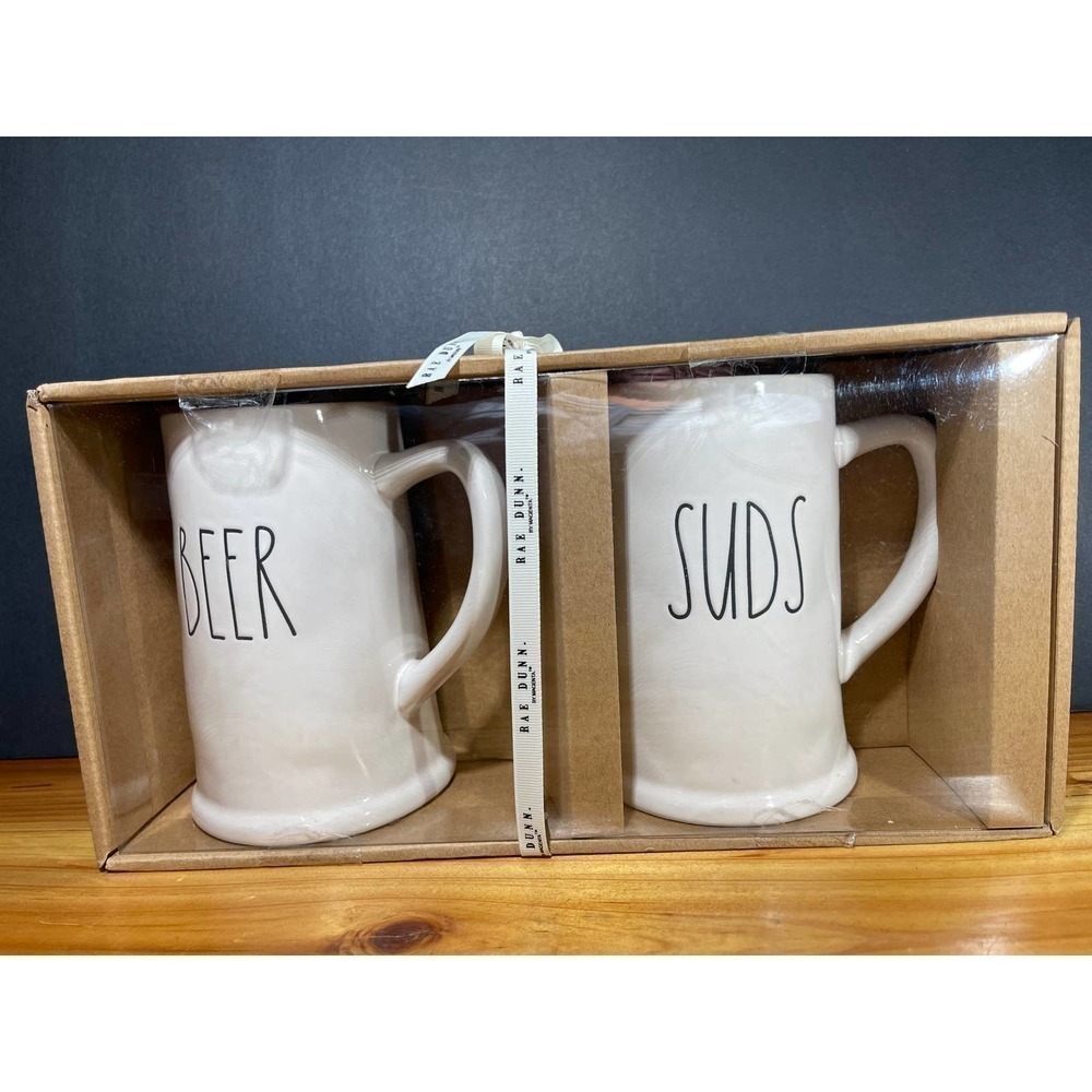 🍺new Rae Dunn Beer & Suds Steins Pint 2020 White